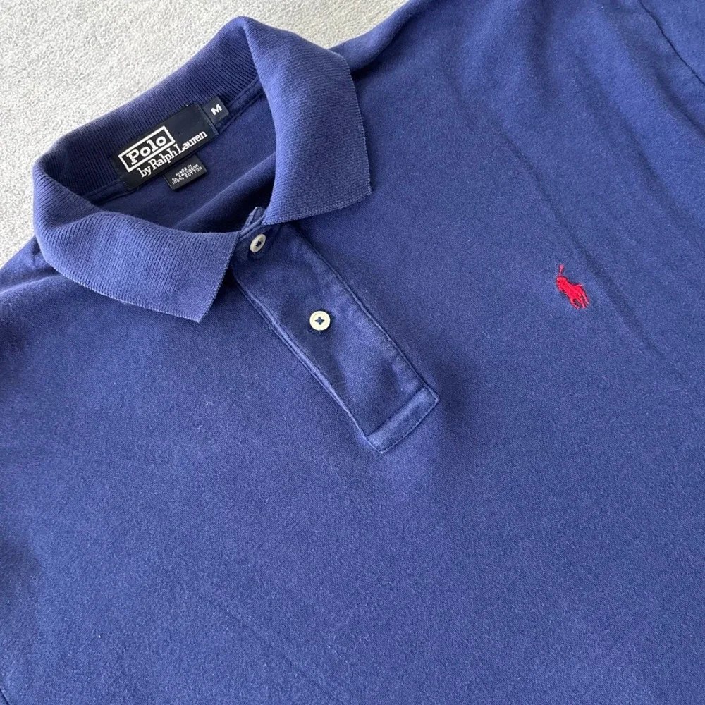 Polo Ralph Lauren Mens Navy Blue Short Sleeve Cotton Polo Shirt Red Pony Size M